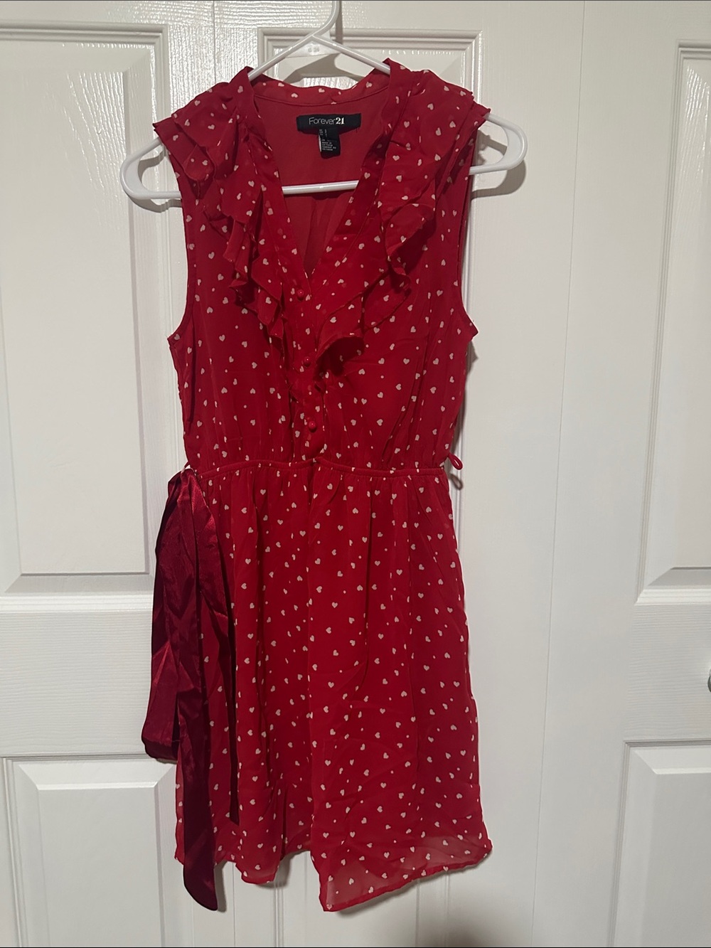 Forever 21 Girls Red Heart-Print Ruffle Wrap Dress